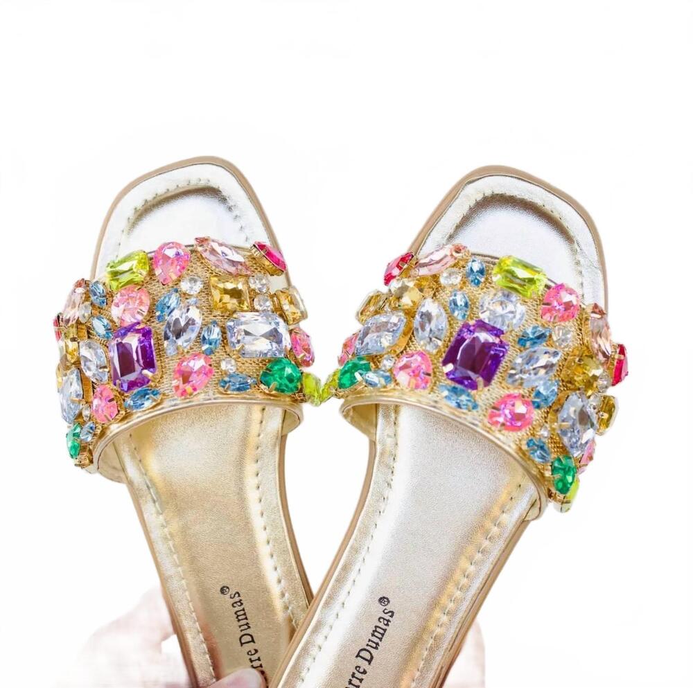 NEW PIERRE DUMAS women's camilla sandals in gold multi